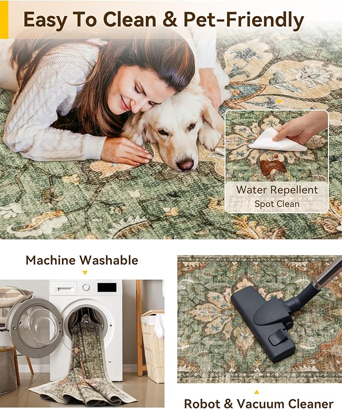 RELEANY Washable Area Rug, Runner 2'x6', Brick/Brown/Green | Non-Slip, Water - Image 6