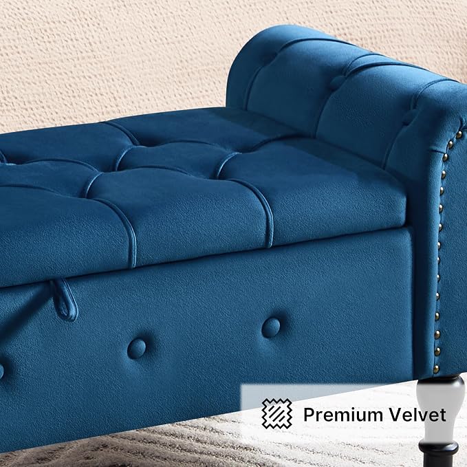 Storage Bench for Bedroom, Velvet 51" End of Bed Bench, Queen Size Bench - Image 8