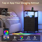 Somdot Black Nightstand with Charging Station and LED Light - Image 4