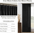120 Inch Long Black Pinch Pleat Linen Light Filtering Curtains 50 Inch Wide | - Image 4