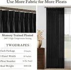 72 Inch Black Linen Blend Pleated Semi Sheer Privacy Curtains 50 Inch Wide | - Image 4