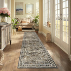 Yamaziot 2x8 Washable Hallway Runner Rug Non Slip Floral Carpet, Tan | Soft - Image 2