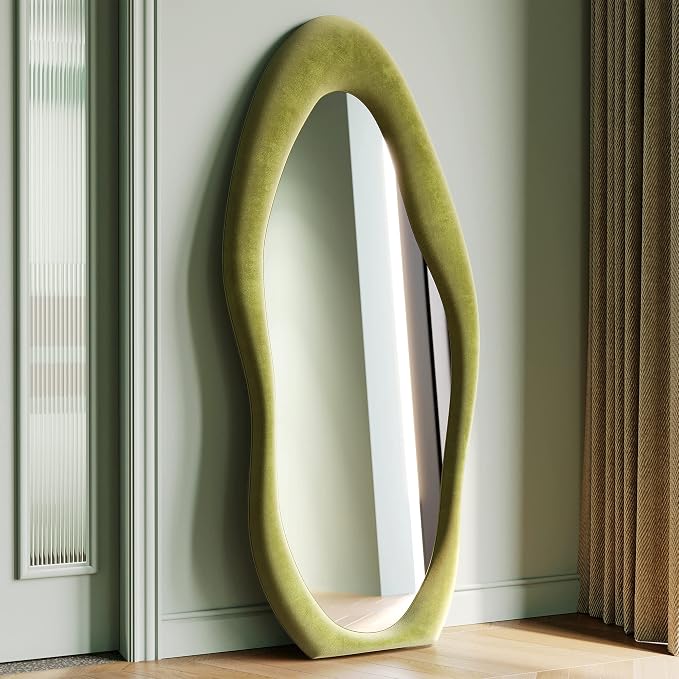 Honyee Full Length Mirror, Flannel Wrapped Wooden Frame Floor Mirror, Irregular by Honyee
