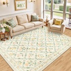 PLHXFR Area Rug 10x12 Living Room: Floral Washable Boho Carpet Beige Multi | - Image 2
