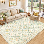 PLHXFR Area Rug Living Room: 4x6 Floral Washable Boho Carpet Beige Multi | - Image 2