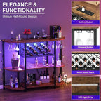 Unikito Wine Rack Table with Socket and LED Light, Floor Bar Cabinet - Image 4