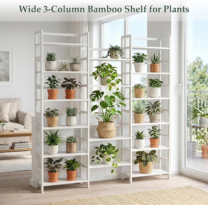 Homykic Bamboo Bookshelf, 71” Tall Triple Wide Bookcase - Image 6