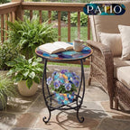 Cinnvoice Outdoor Side Table Round Small Mosaic Patio Accent Indoor End Plant - Image 2