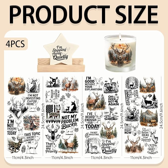 4 Sheets Rub on Transfers for Crafts, Forest Deer Furniture Transfers for Wood - Image 2