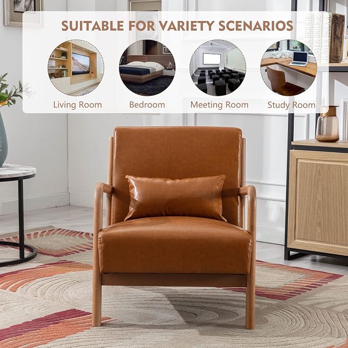 ANJ Mid Century Modern Accent Chairs Set of 2, PU Leather Reading Chair - Image 7