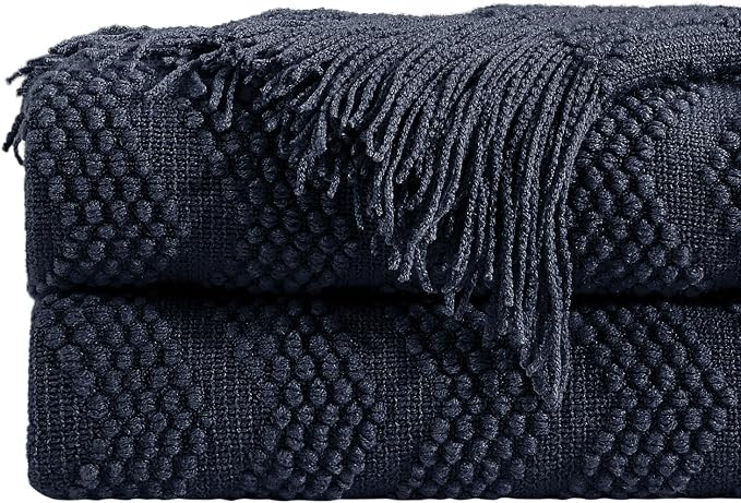 BOURINA Navy Throw Blanket 50x60 Inches Throw Textured Solid Soft Ripple Throws - Image 7