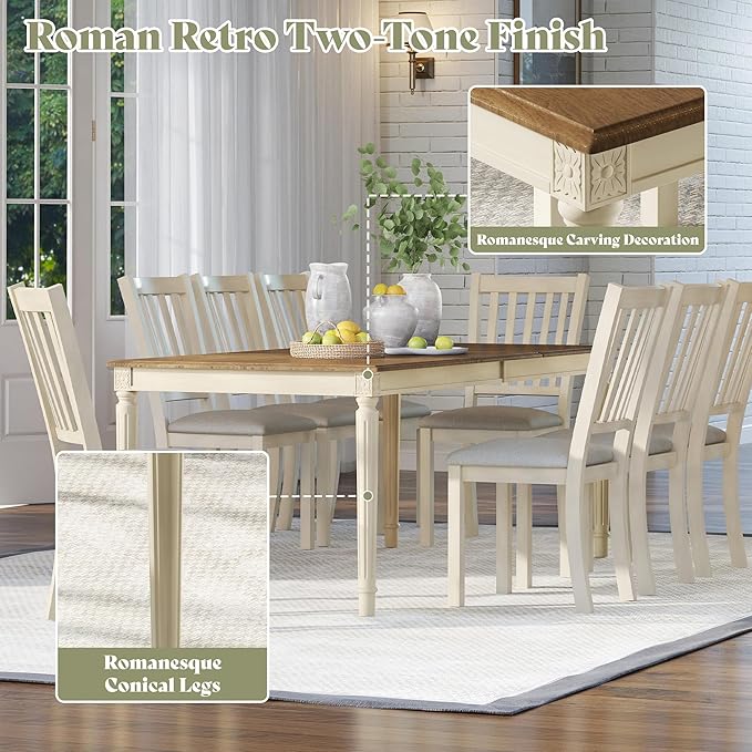 AMERLIFE 9-Piece Farmhouse Solid Wood Dining Table Set - Image 5