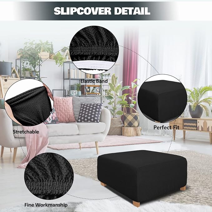 NeColorLife Rectangle Ottoman Cover Jacquard Fabric Ottoman Slipcover Thick - Image 2