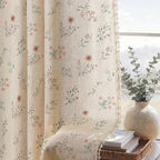 Boho Floral Light Filtering Curtains 96 Inch 2 Panels Linen Texture | Farmhouse - Image 5