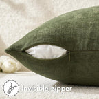 MIULEE Olive Green Chenille Couch Lumbar Throw Pillow Covers, 12x20 | Set of 2 - Image 5