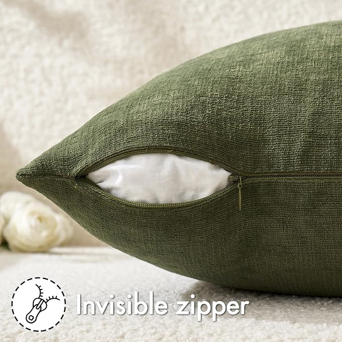 MIULEE Olive Green Chenille Couch Throw Pillow Covers, 18x18 | Set of 2 - Image 5