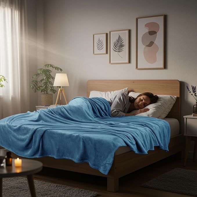 Utopia Bedding Soft Fleece Bed Blanket King Size Washed Blue | Microfiber Plush - Image 6