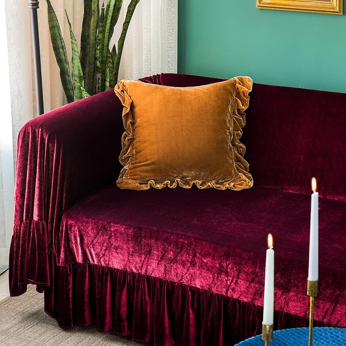 GLORY SEASON Velvet Sofa Cover Soft Decorative Luxurious Solid Exquisite Ruffle - Image 7