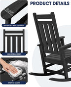 KINGYES Oversized Outdoor Rocking Chair Set of 2, All-Weather Patio Rocking - Image 6