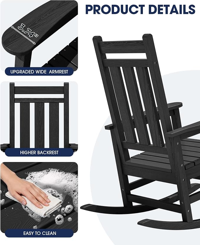 KINGYES Oversized Outdoor Rocking Chair Set of 4, All-Weather Patio Rocking - Image 9