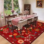 Floral Washable 5x7 Area Rugs Red/Orange | Flower Carpet Print Boho Cute Non - Image 8