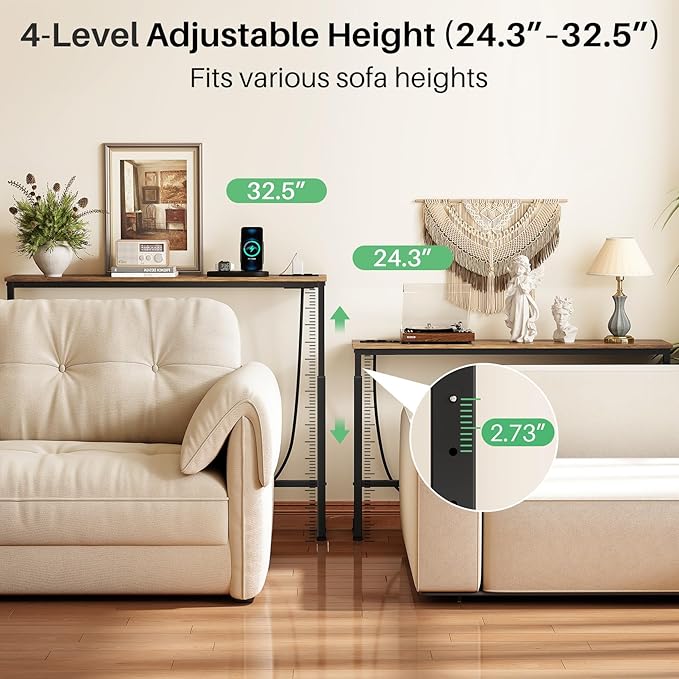 Kitstorack 94.5" Extra Long Behind Couch Table, Adjustable Height Narrow - Image 4