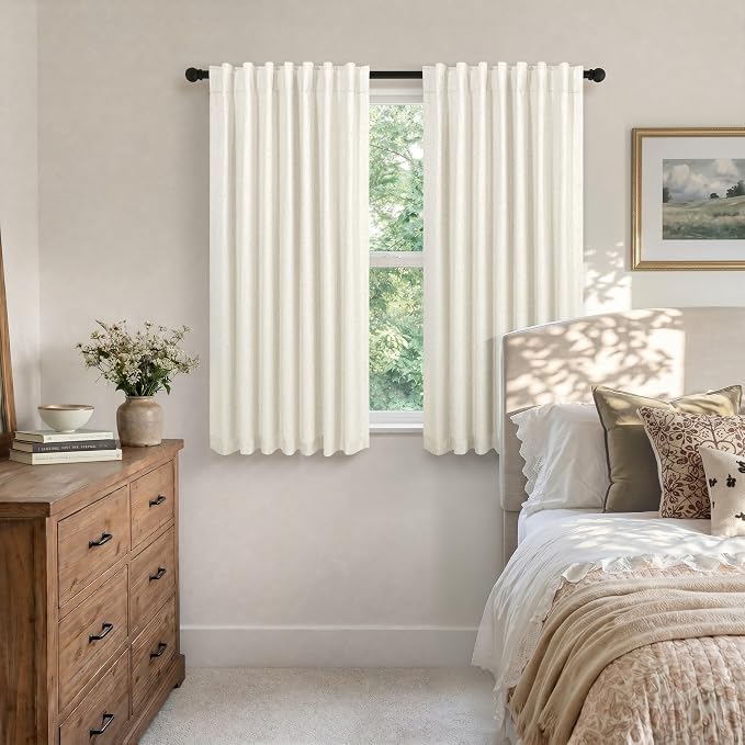 Small Blackout Curtains 54 Inch Length Linen Textured Short Black Out Curtains - Image 7