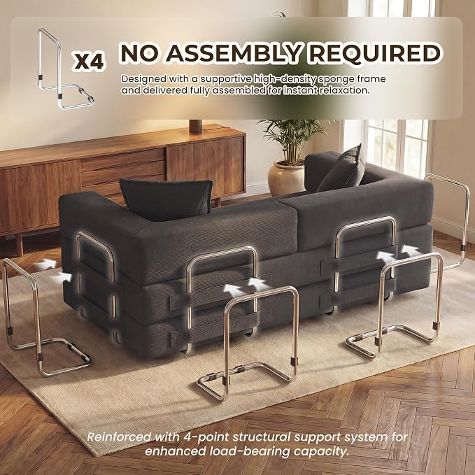 GRUSIGN 78 Inch Convertible Sofa Bed, 5-in-1 Futon Sofa Bed Pull Out Couch - Image 4