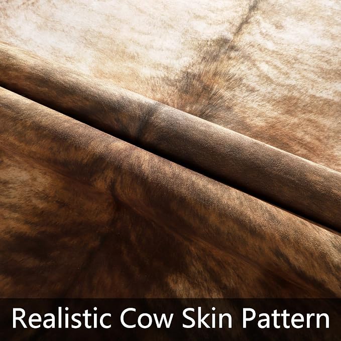 Western Faux Cowhide Rug, Animal Cow Hide Rug, 6.2 x 5.2 Ft Brownish | Premium - Image 6