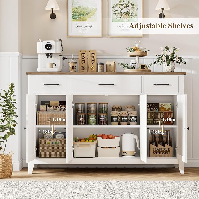 HORSTORS 55" Buffet Cabinet, Modern Farmhouse Sideboard Buffet - Image 5