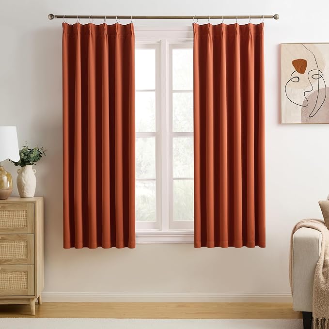 Burnt Orange Window Curtains 63 Inches Long, Block Out Room Darkening Insulated by KEQIAOSUOCAI