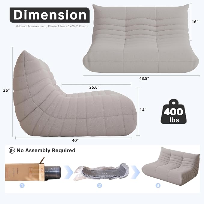 WHGBJA Bean Bag Chairs for Adults, Memory Foam Couch Loveseat Sofa Chair - Image 2