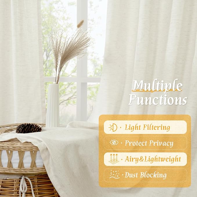 Light Filtering Cream Linen Blended Curtains 63 Inch - Image 9