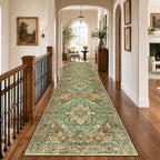 RELEANY Washable Area Rug, Runner 3'x12', Brick/Brown/Green | Non-Slip by RELEANY