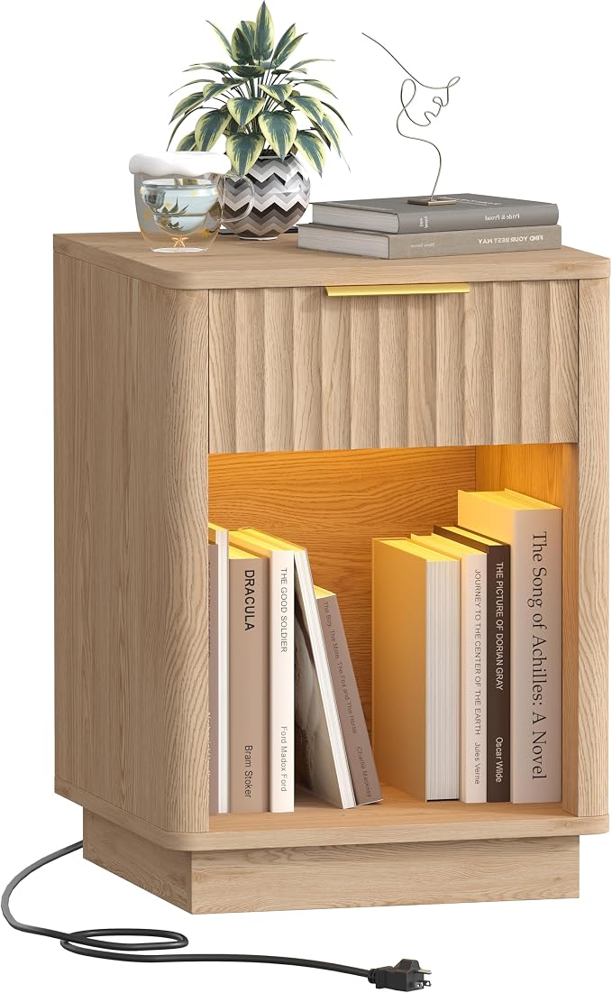 Akxomel Fluted Nightstand, Wooden Night Stand by Akxomel
