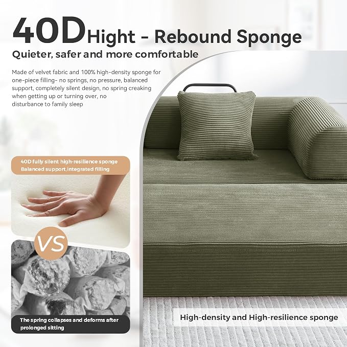 Sleeper Sofa, Comfy Convertible Folding Couch-Futon-Corduroy Fabric Sleeper - Image 7