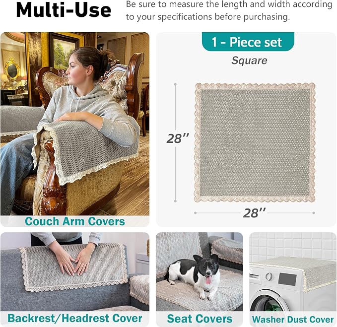 Couch Arm Cover, Sofa Arm Covers, Non-Slip Lace Armrest Covers, - Image 3