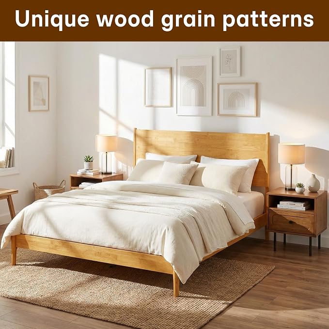 Acacia Haven King Size Bed Frame and Headboard, Solid Wood Platform Bed Frame - Image 3