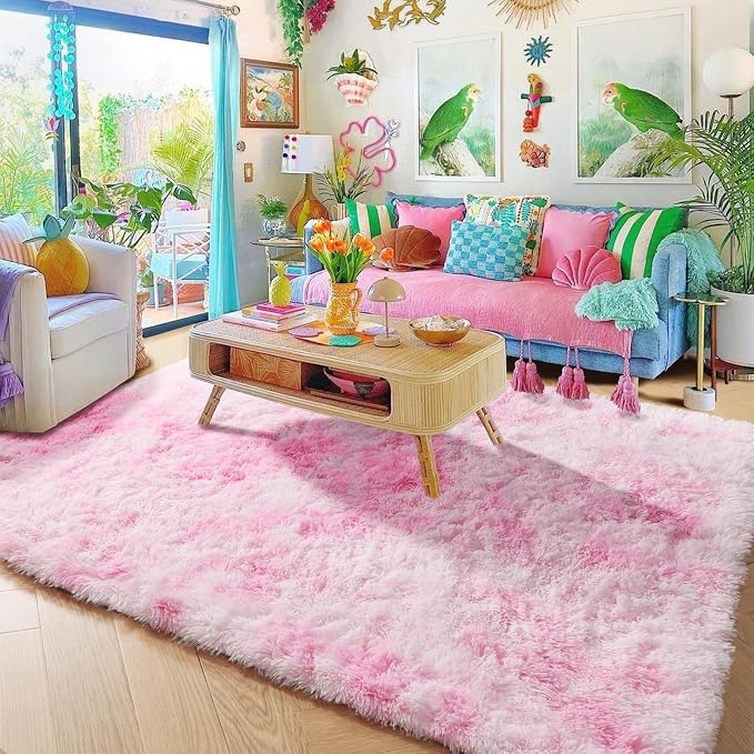 Amdrebio Pink White Fluffy Cute Area Rug 5x8 - Image 5