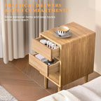 Nightstand 2 Drawers with Open Shelf Narrow Night Stand Solid Wood Bedside - Image 3