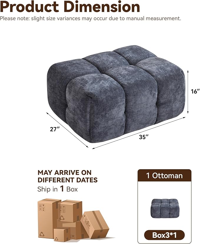 Large Boneless Ottoman, Upholstered Cloud Ottomans - Image 2