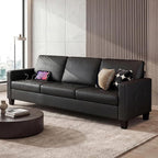 STHOUYN Black Faux Leather 3 Seater Sofa and Accent Chair, Modern Comfy Office - Image 9