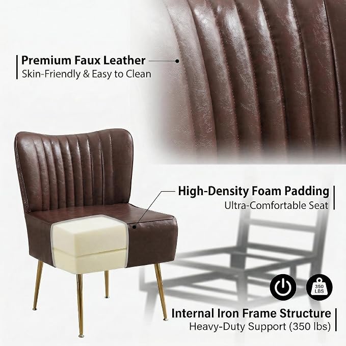 Modern Leather Accent Chairs Set of 2, Vintage Slipper Chair - Image 4