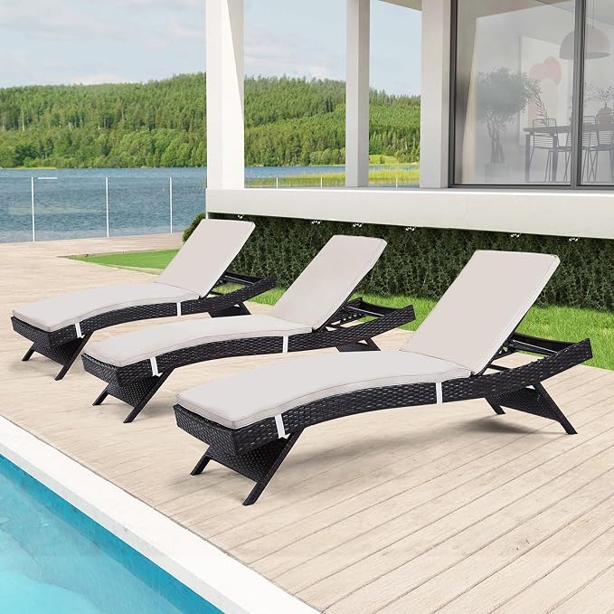 Outdoor Chaise Lounge Chairs Set of 3 by Asifom