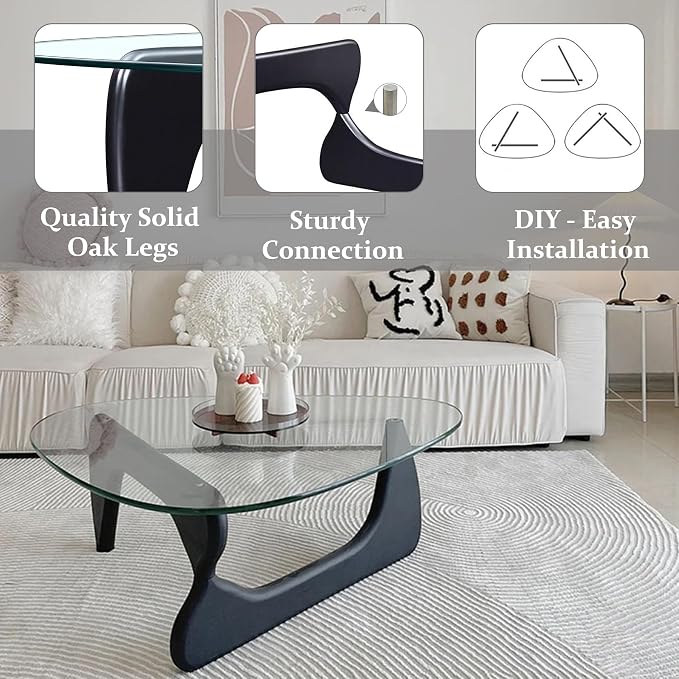 Modern Glass Coffee Table, 44.9"×32.3"×15.8" Triangle Center Table - Image 4