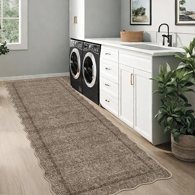 GarveeHome Scalloped Washable Runner Rug 2x6 Non Slip Kitchen Rug, Taupe | - Image 2