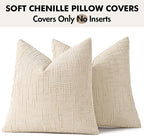 MIULEE Chenille Textured Throw Pillow Covers Beige 18x18 Set of 2 | Slubby - Image 8