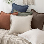 MIULEE Boho Linen Fringe Decorative Fall Pillow Covers Reddish Brown 12x20 | - Image 6