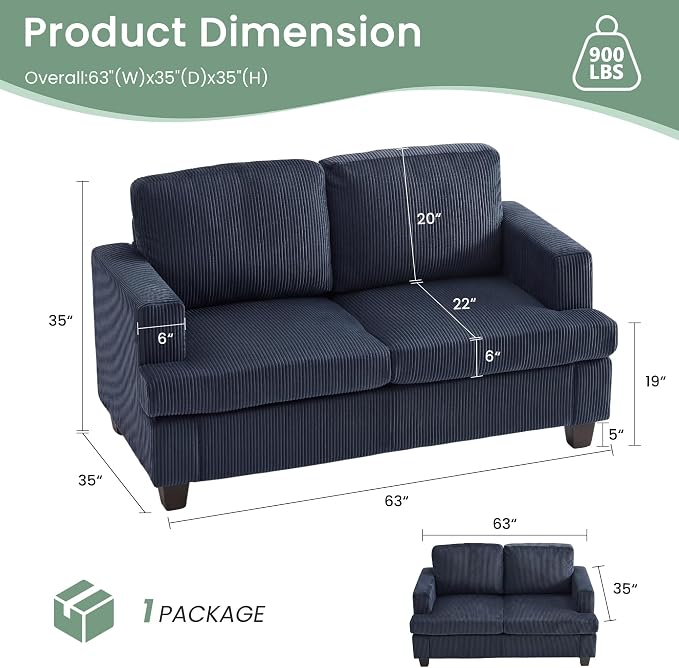 YOUDENOVA 2 Piece Set Comfy Sofa Couch, 3 Seater & Loveseat Sofa - Image 2