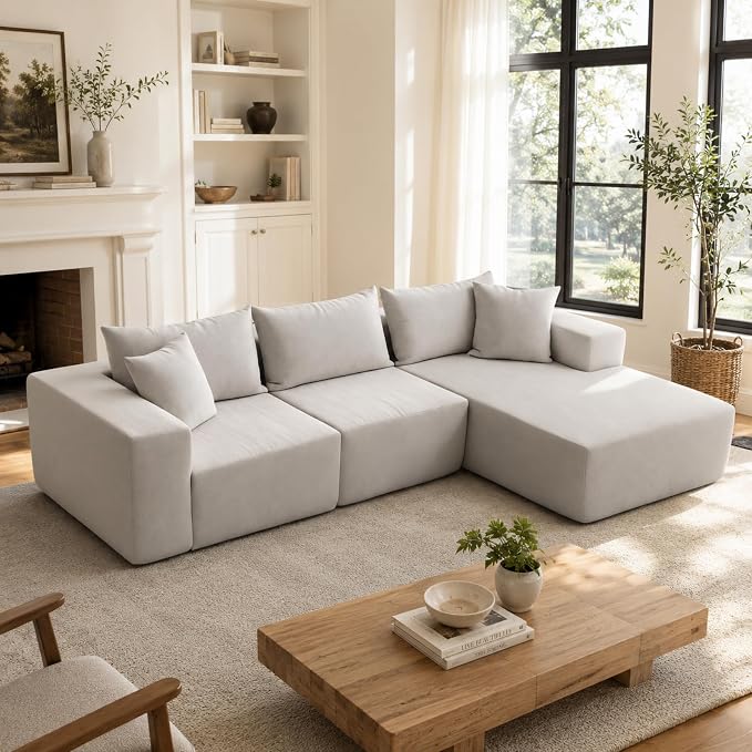 Corduroy Modular L Shape Sofa, Cloud Feel Compressed Sectional Couch by GarveeTech